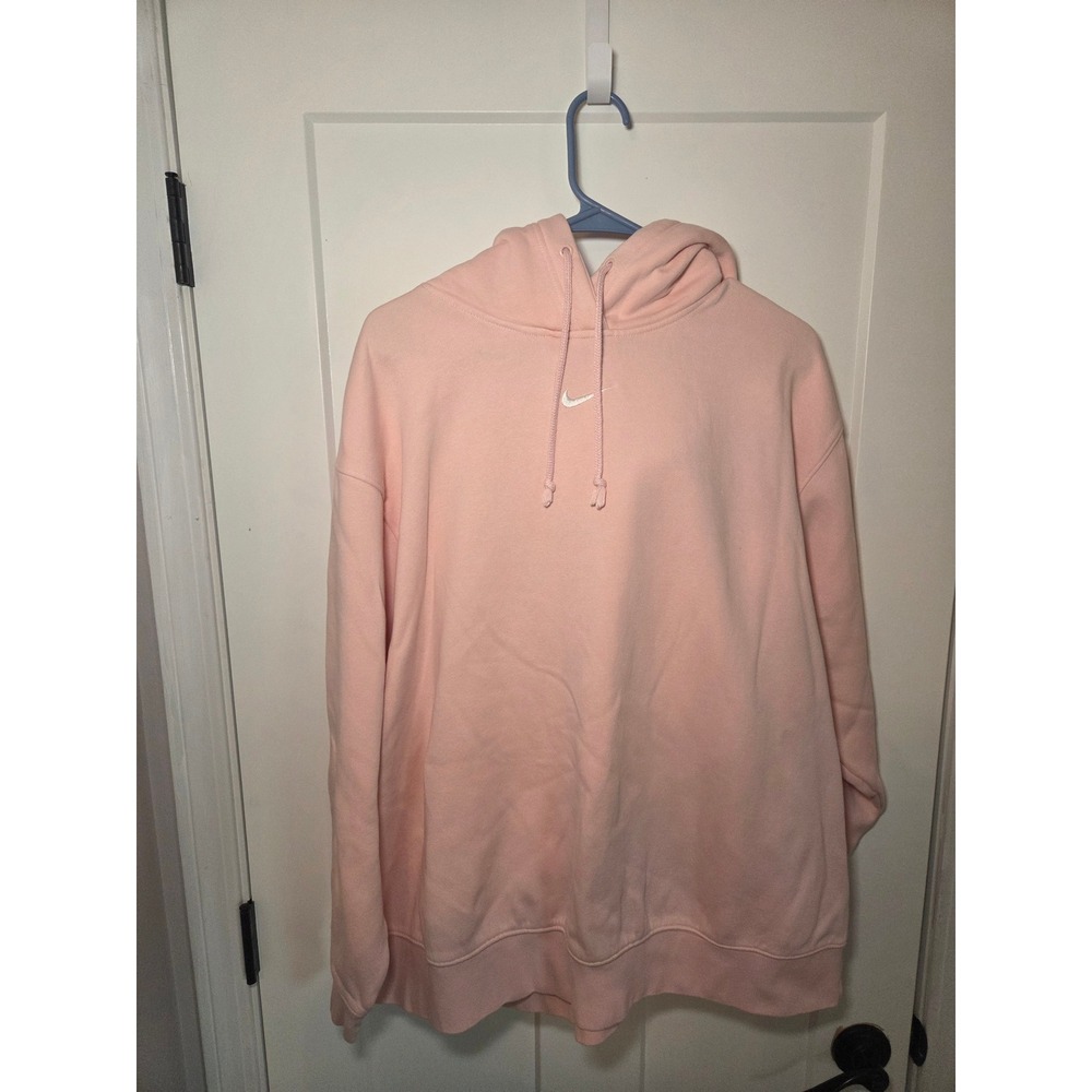 Nike Sportswear Essential Oversized Fleece Hoodie Pink White Swoosh 1X Pullover